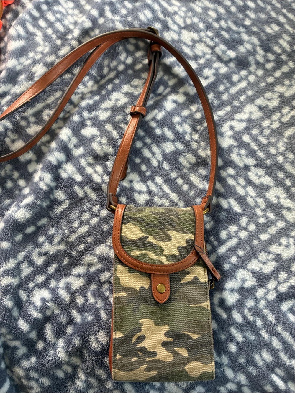 Maurices Camo Crossbody Bag with Brown Trim